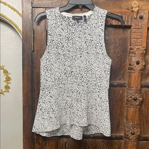 Theory Colisha Cream Black Lustrate Sleeveless Stretch Peplum Top Size P - Picture 3 of 6